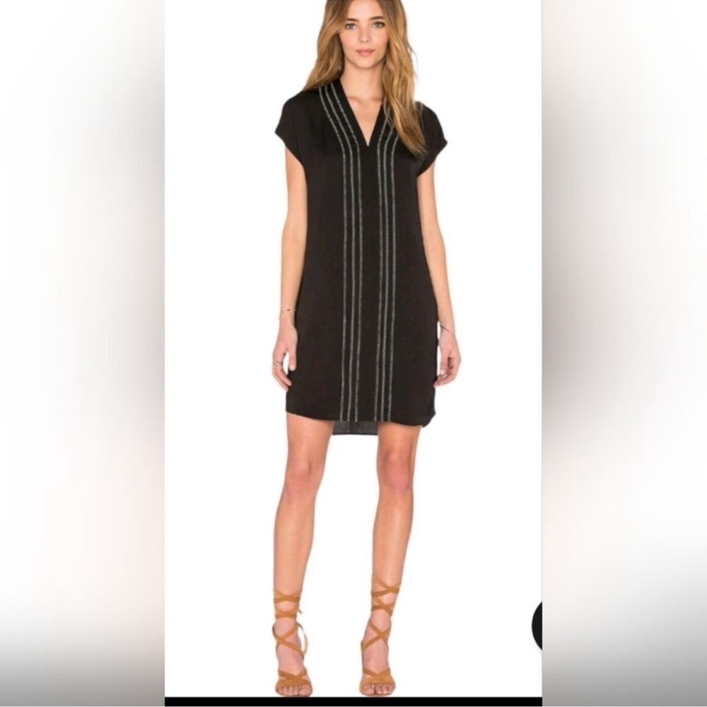 Vince Black Embroidered V-Neck Boxy Shift Dress Womens Size 0